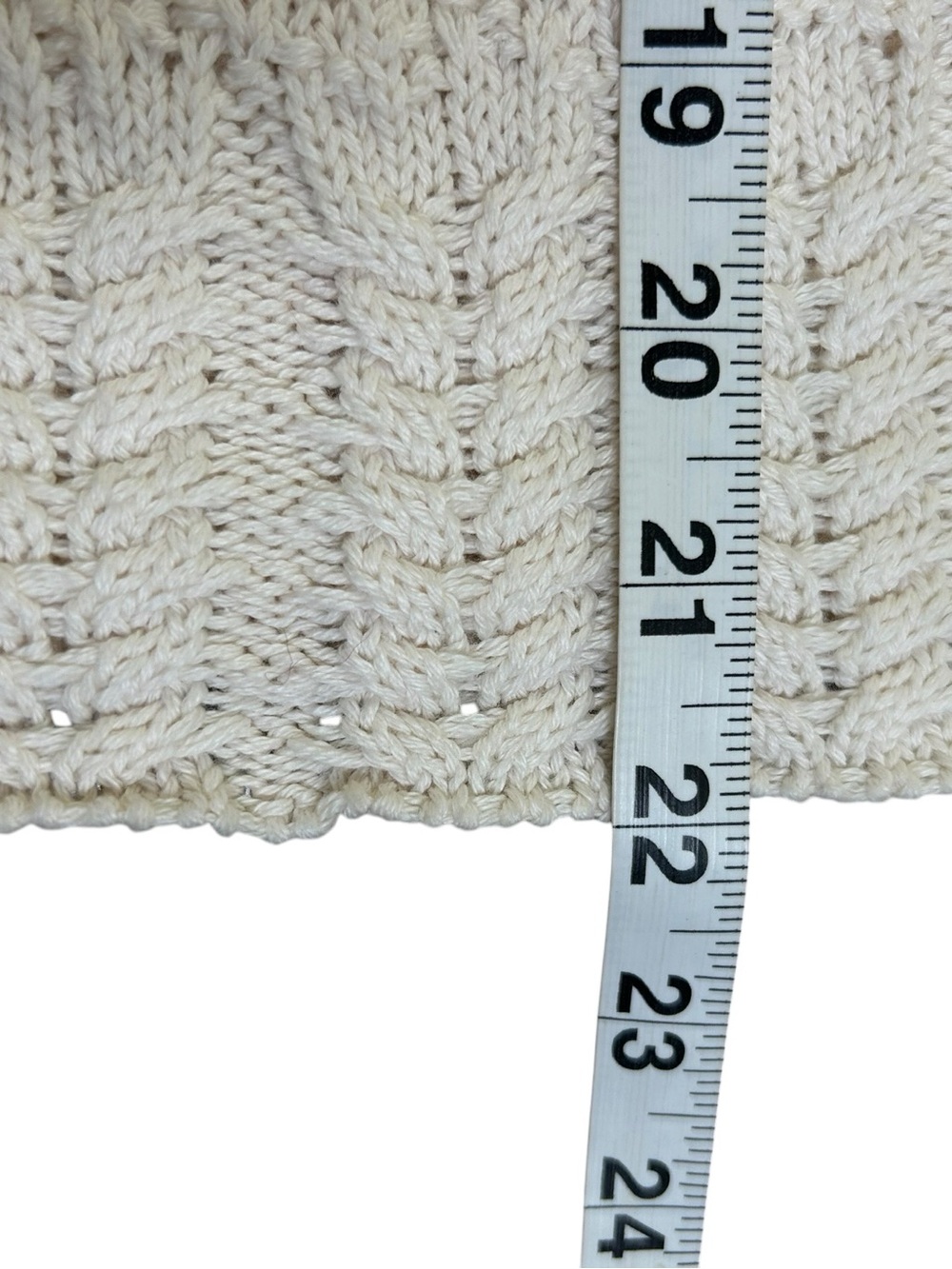 SUNDANCE Mixed Media Denim Trim Cable Knit Cardigan Cream Blue Women L - Picture 10 of 10